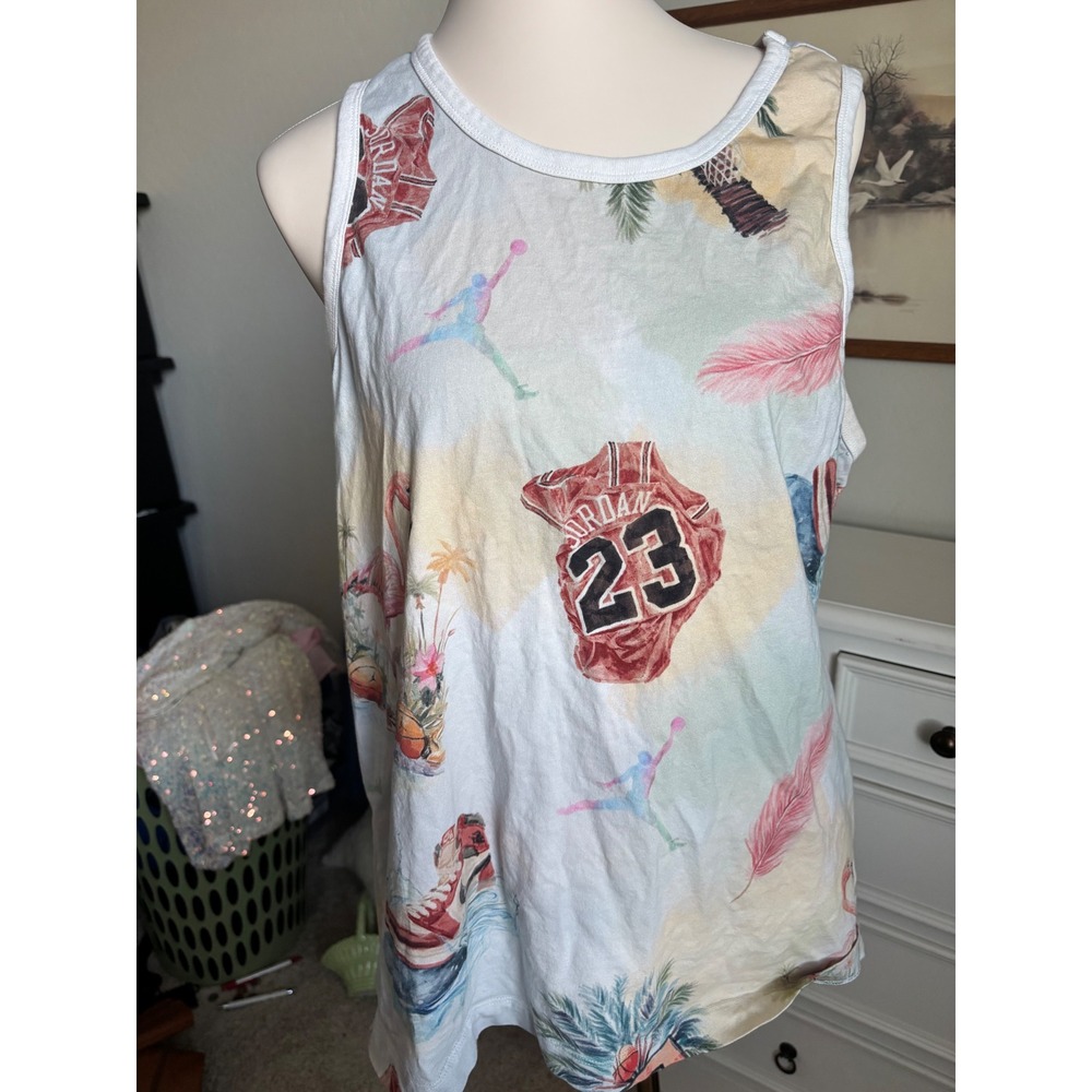 Jordan Brand Tank Top Mens Large Tropical Jumpman All Over Print Sleeveless